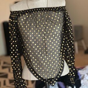 Off the Shoulder |  Black and Gold Polka Dot Women's Top